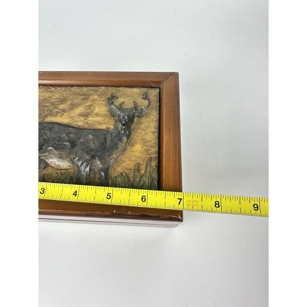 Evergreen 2001 Wooden Keepsake Box Deer Buck Relief Rustic Lodge Cabin Decor
